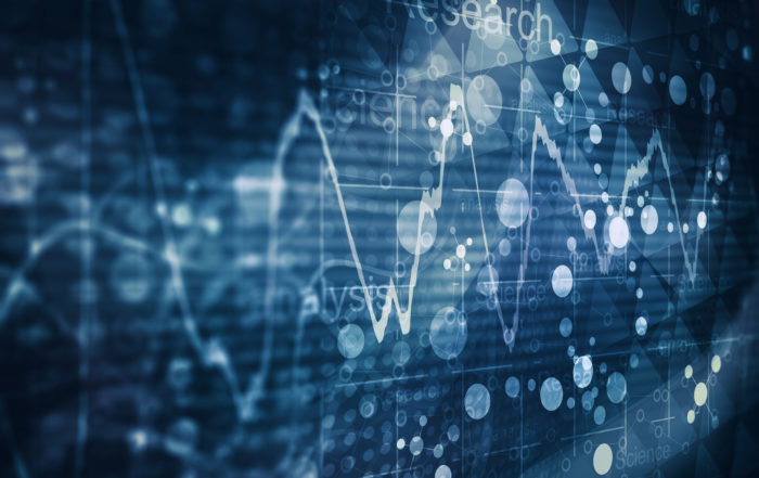 Verschiedene virtuelle Graphen und punkte in blau und weiß