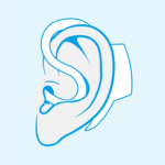 Illustration of the cosinuss° sensor worn on an ear.