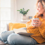 relaxed woman at home with coffee