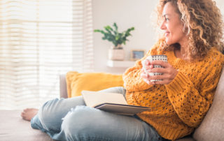 relaxed woman at home with coffee