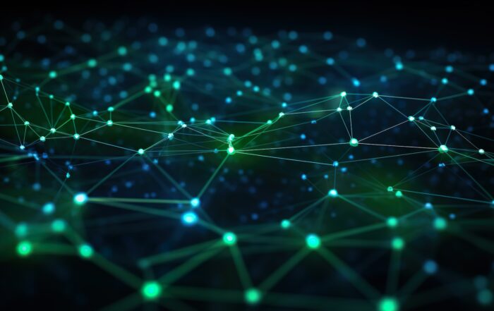 Futuristische blaue und grüne network linien.