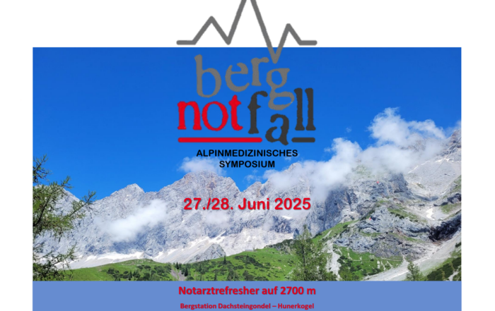 Event Flyer BergNotFall 2025 mit Berglandschaft und Wolken sowie Informationen über das Event