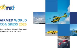 AirMed 2026 Featured Image with event details and photos of helicopters flying in the mountains